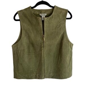 Vintage Stonebridge Olive Suede Leather Zip Up Vest, size M